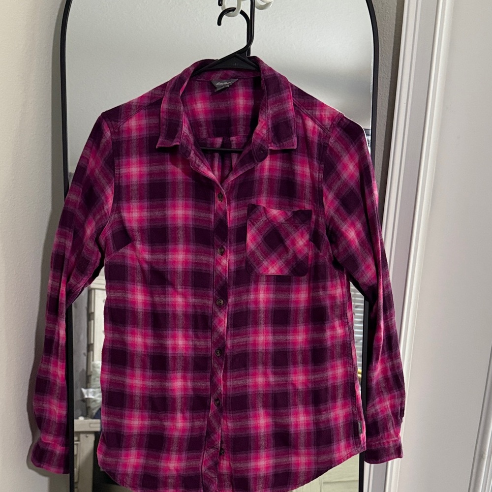 Eddie Bauer Purple and Pink Plaid Flannel shirt